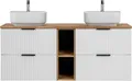 Produktbild: Waschtisch 140cm mit 2 Aufsatzbecken, weiß mit Eiche Nb., Front gerillt, ADELAIDE-56-WHITE