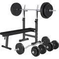 Produktbild: GORILLA SPORTS® Hantelbank - mit Ablage und Dip-Station, inkl. Hantelset 100kg, Verstellbar, Klappbar, Schwarz - Drückerbank, Fitness Flachbank, ... - Schwarz