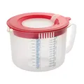 Produktbild: Dr. Oetker Mess- und Rührbecher 2,2 L – Multifunktionaler Küchenhelfer mit Spritzschutz, Rot/Transparent, Spülmaschinenfest