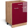 Produktbild: Küchenunterschrank R-Line, Bordeaux Hochglanz, 60 cm mit Schublade, ohne Arbeitsplatte Vicco