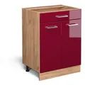 Produktbild: Vicco Küchenunterschrank, Rot, Honigeiche, Holzwerkstoff, 3 Fächer, Rechteckig, 60x81.6x46 cm, Küchen, Küchenmöbel, Küchenschränke, Küchenunterschränke