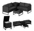 Produktbild: STEELSØN Gartenlounge-Set Alniyat, (Polyrattan-Metall Sitzgruppe, 2 Sofa, Tisch, Aufbewahrungsbox), schwarz