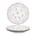 Produktbild: fanquare 4 Stück Dessertteller aus Porzellan Set Ø 208 mm Frühstücksteller mit Goldrand, Rosa Blumen Tafelservice für Weihnachten Geschenk und Haushalt