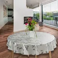 Produktbild: laro Wachstuch-Tischdecke Abwaschbar Garten-Tischdecke Wachstischdecke PVC Plastik-Tischdecken Eckig Meterware Wasserabweisend Abwischbar GAC, Muster:Geprägt Blätter Silber Grau, Größe:140cm Rund