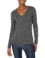 Produktbild: Amazon Essentials Damen Regular-Fit Leichter Langarm-Pullover V-Ausschnitt (In Übergröße Erhältlich), Grau Meliert Leopardenmuster, M
