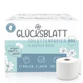 Produktbild: Glücksblatt Toilettenpapier Box, 3-lagig, 27 Rollen x 250 Blatt, 100% Zellstoff, Großpackung, superweiches Klopapier, WC Papier, wiederverwendbarer Vorratskarton