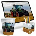 Produktbild: itenga Schreibtischunterlage Stifteköcher Box Papierkorb Müll Eimer Set TRAKTOR