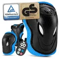 Produktbild: 99FLIPS Protektoren-Set Inliner Schoner Kinder Protektoren Schützer Set mit Knieschoner (Skateboard Schutzausrüstung Geschenke für Kinder, 6-tlg., Knieschützer ab 3 Jahre mit Ellenbogenschoner & Handschonern), Skateboard Kinder ab 3 - Schlittschuhe für Kinder blau S/M - 7-12 Jahre
