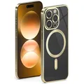Produktbild: ONEFLOW Aura Case für iPhone 15 Pro Hülle kompatibel mit MagSafe, Handyhülle mit Kameraschutz, Schutzhülle für induktives kabelloses Laden, Silikonhülle Durchsichtig, Gold