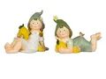 Produktbild: Small-Preis Deko-Figuren Sommerkinder Greta und Franz Gartenkinder liegend mit Zitronen in der Hand Frühjahrsdeko Sommerdeko für Innen und Außen 22 cm groß im 2er Set 325