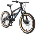 Produktbild: BIKESTAR Kinder Fahrrad Aluminium Fully Mountainbike 7 Gang Shimano, Scheibenbremse ab 6 Jahre | 20 Zoll Kinderrad Fully MTB | Schwarz