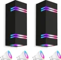 Produktbild: SSC-LUXon 2er Set JOVO-L Wandlampe schwarz modern IP44 inkl. 4x Smart WiFi RGB GU10 LEDs - Außenwandleuchte Up Down Steuerung App & Sprache