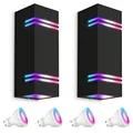 Produktbild: SSC-LUXon 2er Set JOVO-L Wandlampe schwarz modern IP44 inkl. 4x Smart WiFi RGB GU10 LEDs - Außenwandleuchte Up Down Steuerung App & Sprache