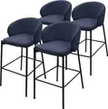 Produktbild: ML-Design Barhocker 4er Set Dunkelblau Stoffbezug 76 cm hoch Gepolsterte Barstühle mit Metallgestell Rückenlehne & Fußstütze Küchenstühle Bistrohocker