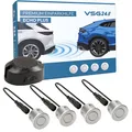 Produktbild: VSG24 Premium Einparkhilfe hinten zum nachrüsten am Auto, PDC Parksensoren hinten mit Stecksystem für einfachste Montage Rückfahrwarner mit Lautsprecher & 4 Sensoren Parkhilfe Nachrüstsatz Silber