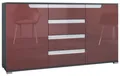 Produktbild: Vladon Sideboard Sylt V1 (Kommode mit 2 Türen und 4 Schubladen, Korpus - Anthrazit matt / Front - Bordeaux Hochglanz), Absetzung - Weiß Hochglanz (138,5 x 75,5 x 35 cm)