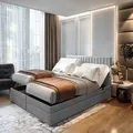 Produktbild: TRADA Adele Boxspringbett 180x200 Elektrisch verstellbar Taschenfederkern Doppelmatratze 9 Zonen Topper Bett mit Bettkasten Velour Stoff Grau - Grau