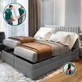 Produktbild: TRADA Adele Boxspringbett 180x200 Elektrisch verstellbar Taschenfederkern Doppelmatratze 9 Zonen Topper Bett mit Bettkasten Velour Stoff Grau