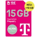 Produktbild: Telekom MagentaMobil Prepaid L mit 25 GB Highspeed-Volumen | 5G/LTE Max & Allnet Flat in alle dt. Netze | unverbrauchtes Datenvolumen weiter nutzen | EU Roaming & Hotspot Flat | 15 EUR Startguthaben