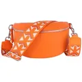 Produktbild: MIRROSI Bauchtasche Damen, Echtleder, Made in Italy, Umhängetasche, Brusttasche, (Schultertasche für jeden Anlass (1 Tasche & 2 Gurte), Crossbody Bag, Orange, gemusterten& verstellbaren Schulterriemen orange Mittelgroße Tasche (25x16x7cm)