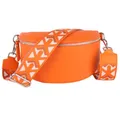 Produktbild: MIRROSI® Bauchtasche Damen, Echtleder, Made in Italy, Umhängetasche, Brusttasche, Crossbody Bag (1 Tasche & 2 Gurte) (Orange (Stern), Mittelgroße Tasche (25x16x7cm))