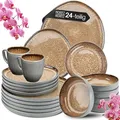 Produktbild: Moritz & Moritz ORGANIC 24-teiliges Geschirrset 6 Personen Beige - Elegantes Teller Set aus hochwertigem Steinzeug - Geschirr Set 6 Personen aus 6x Dinnerteller, Dessertteller, Suppenteller und Tassen