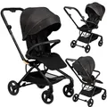 Produktbild: MoMi ADELLE – Leichter Kompaktbuggy mit 360° drehbarem & umkehrbarem Sitz, verstellbar, XL-Dach – Schwarz/Rot - Schwarz