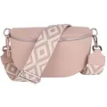 Produktbild: MIRROSI Bauchtasche Damen, Echtleder, Made in Italy, Umhängetasche, Brusttasche, (Schultertasche für jeden Anlass (1 Tasche & 2 Gurte), Crossbody Bag, Weiß, gemusterten& verstellbaren Schulterriemen beige|rosa Mittelgroße Tasche (25x16x7cm)