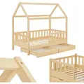 Produktbild: Juskys Kinderbett Marli 80 x 160 cm - Bettkasten, Gitter, Lattenrost & Dach - Holz Natur - Naturbelassen