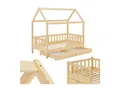Produktbild: Juskys Kinderbett Marli 80 x 160 cm mit Bettkasten, Gitter, Lattenrost & Dach - Holz Hausbett Natur