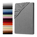 Produktbild: Julido Jersey Spannbettlaken 180x200 cm, Betttuch mit Gummizug, Bettlaken Anthrazit aus Baumwolle, Oeko-Tex Standard 100