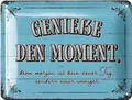 Produktbild: LANOLU Retro Blechschild GENIEßE DEN MOMENT, vintage Metallschilder mit Sprüchen, Shabby Chic Deko Küche und Garten, lustige Schilder aus Metall 15x20cm