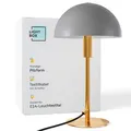 Produktbild: Lightbox Pilz-Tischlampe | 36 cm Höhe, Ø 20 cm | Tischleuchte mit Wipp-Schalter | glamouröse LED Lampe als Nachttischlampe für das Schlafzimmer | E14 | aus Metall in Goldfarben/Matt Taupe/Grau