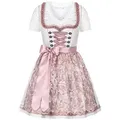 Produktbild: Steigenhöfer Manufaktur Dirndl Damen im Set - Vicky - Mit Miederhaken, funkelnden Steinen und Perlen (Das Set beinhaltet Kleid, Bluse und Schürze) Midi Dirndl - 60cm Rock - Miederhaken mit funkelnden Steinen & Perlen grau|rosa 38