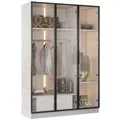 Produktbild: OKWISH Großer Kleiderschrank 110x50x160 cm mit LED Beleuchtung, 3 Glastüren, Soft-Close, Schublade und Kleiderstange, Aufbewahrungsschrank, Weiß