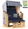 Produktbild: Strandkorb Ostsee 2-Sitzer 120cm breit in Weiß Beige Blau zerlegt, ideal für Balkon, Terrasse oder Garten