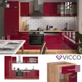 Produktbild: Küchenzeile Küchenblock Einbauküche R-Line 300cm Kühlumbauschrank Bordeaux Vicco