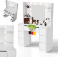 Produktbild: Juskys Schminktisch Malia mit LED, 7 Schubladen & großem Spiegel – Weiß