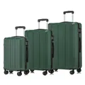 Produktbild: YONSLY Premium Reisekoffer TSA-Schloss,YKK-Reißverschluss Hartschalen-Koffer Trolley Kabinenkoffer Rollkoffer Suitcase Handgepäck 4 Rollen (Dunkelgrün, M-L-XL-Set)