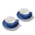 Produktbild: Terra Home 2er Milchkaffee-Tassen Set - Blau, 350 ml, Glossy, Porzellan, Dickwandig, Spülmaschinenfest, italienisches Design - Kaffee-Tassen Set mit Untertassen