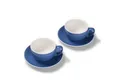Produktbild: Tasse 2er Milchkaffeetassen-Set, Blau glossy 350 ml mit Untertasse, Porzellan, spülmaschinenfest,extra dickwandig