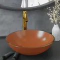 Produktbild: vidaXL Badezimmer Waschbecken mit Wasserhahn und Ablaufgarnitur Braun NEU