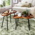 Produktbild: Finebuy Couchtisch Set FB52620 Sheesham Massiv Satztisch Nierenform mit Metallbeinen Wohnzimmertische Massivholz Kleine Nierentische Echtholz