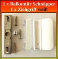 Produktbild: 1 Stck Balkontür Schnäpper Siegenia 1361 +1 Stck. Ziehgriff weiß incl. Schrauben
