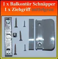 Produktbild: 1 Stck Balkontür Schnäpper Siegenia 1361 +1 Stck. Ziehgriff Mittelgrau+Schrauben