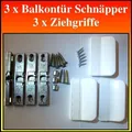 Produktbild: 3 Stck Balkontür Schnäpper Siegenia 1361 +3 Stck. Ziehgriffe weiß incl.Schrauben