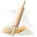 Produktbild: TIMELEOS Nudelholz mit Metallachse - Teigroller - Wellholz - Nudelholz als Backzubehör - Backrolle aus Buchenholz zum Teigrollen - stabil & langlebig - Teigrolle - (1x Teigrolle groß 44 x 6.6 x 6.5cm)