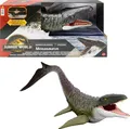 Produktbild: Mattel Jurassic World Rebirth Riesendino Mosasaurus-Actionfigur, Dinosaurierspielzeug mit 2 Angriffsbewegungen, filmgetreues und bewegliches Design, JGB51