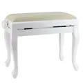 Produktbild: Steinbach Klavierbank in Weiß poliert mit Chippendale Beinen und Beige Stoff Sitzbezug