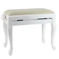 Produktbild: Steinbach Klavierbank in Weiß poliert mit Chippendale Beinen und Beige Stoff Sit